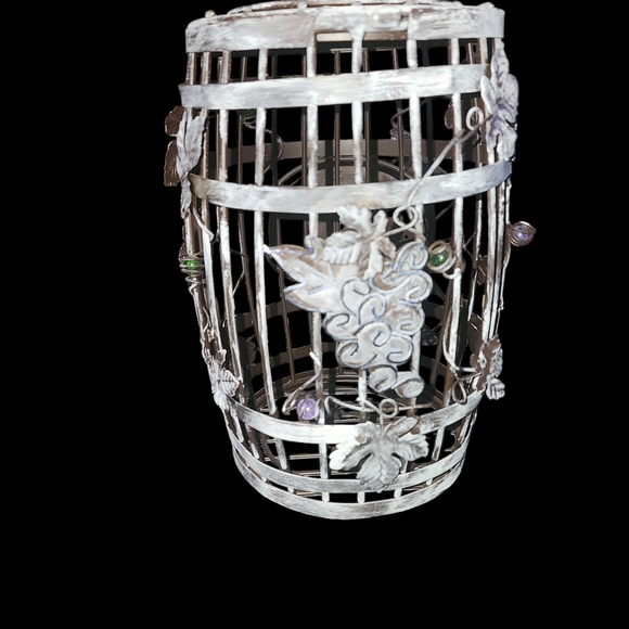 Vintage Wine Cork White Metal barrel  Cage with leaf Accents holder White Washed - Picture 3 of 6